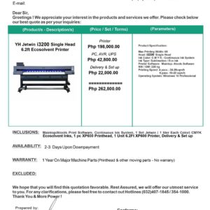 YH Jetwin i3200 Single Head 6.2ft Ecosolvent Printer